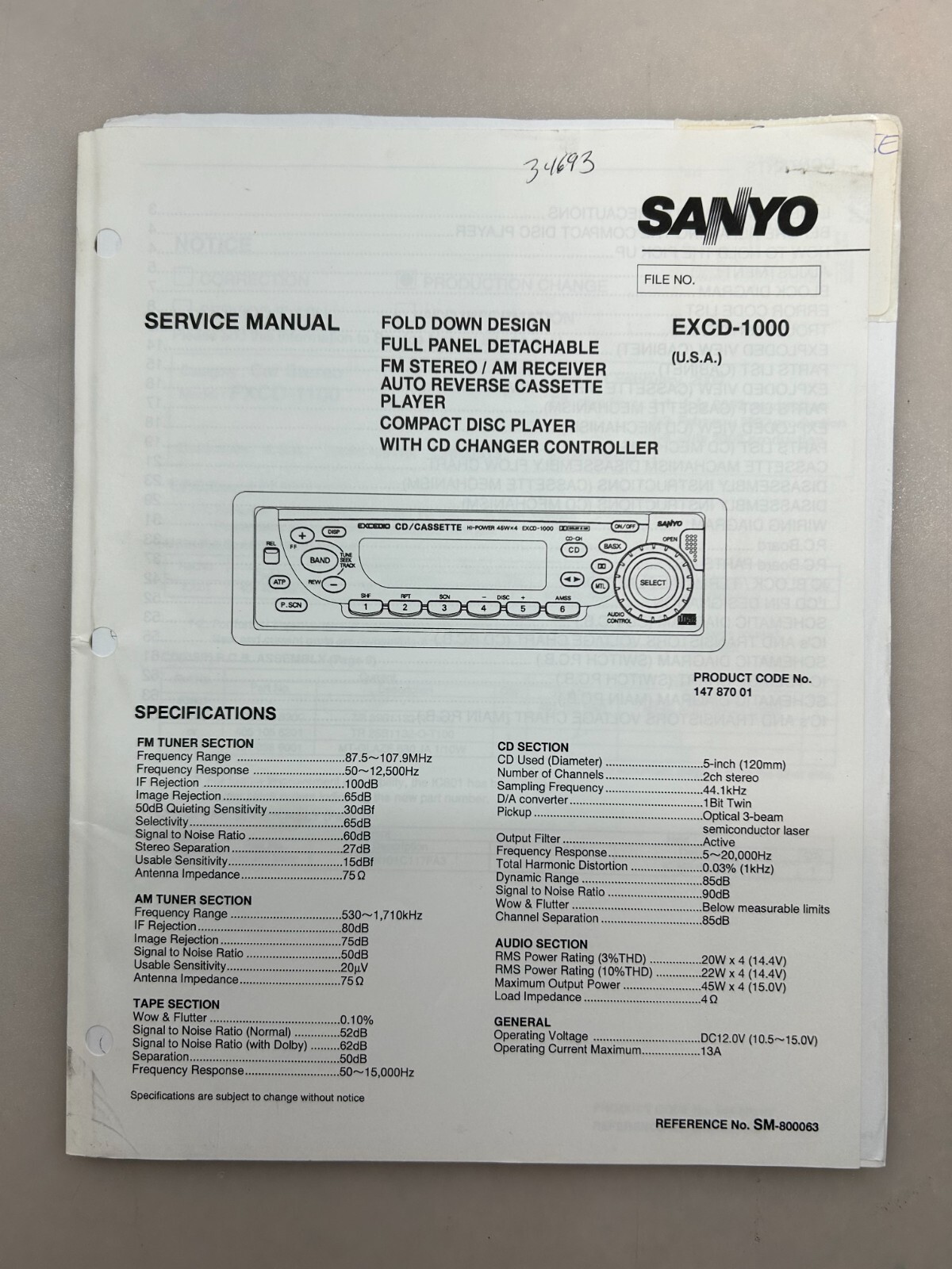 Sanyo EXCD-1000 Original Service Manual Sanyo EXCD-1000 Original Service Manual