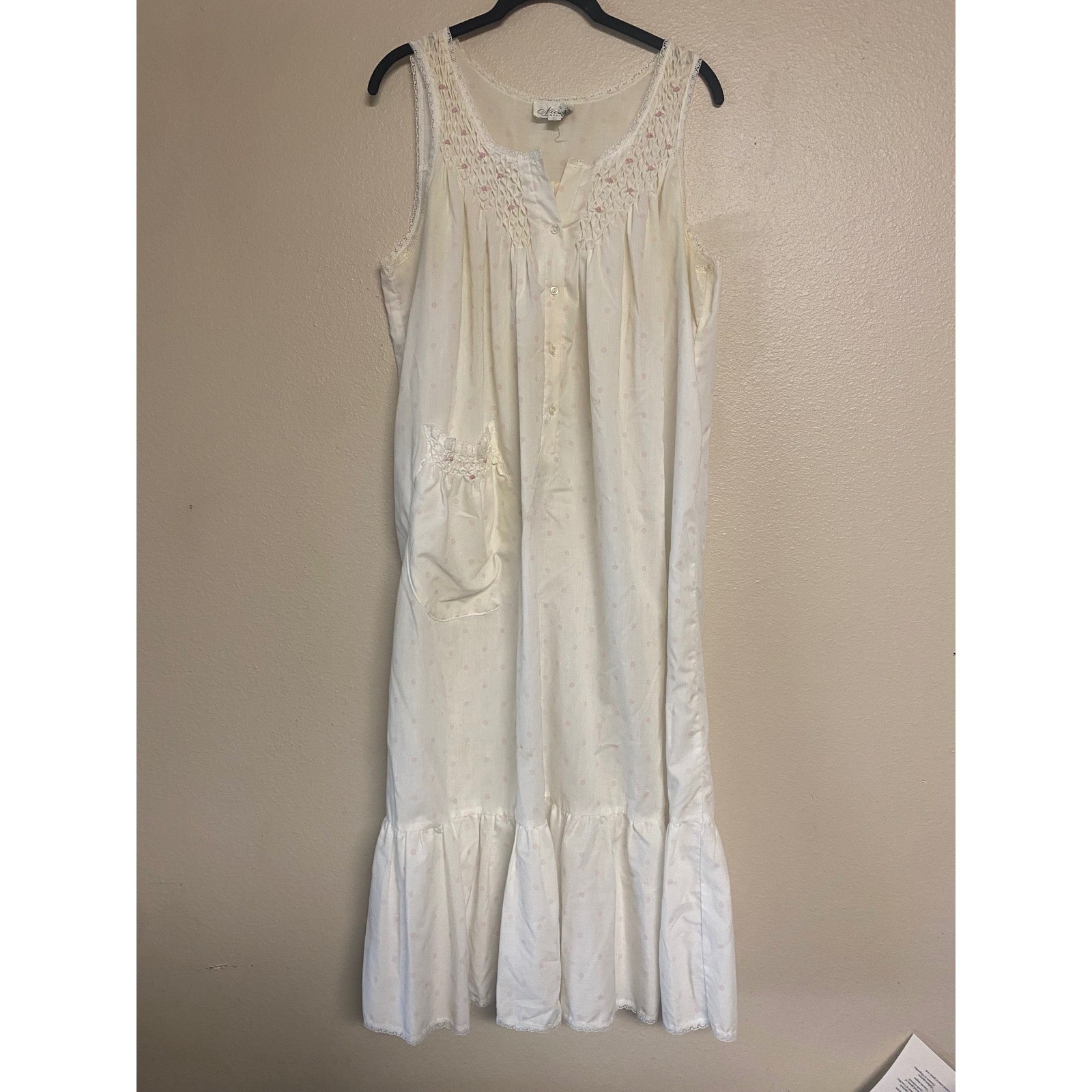Vintage Nicole Nightgown White Pink Polka Dot Cotton Sleepwear M Vintage Nicole Nightgown White Pink Polka Dot Cotton Sleepwear M