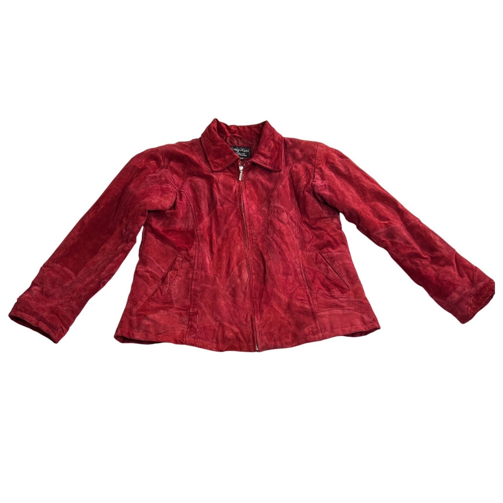 Vintage Henig Furs Red Genuine Leather Women\'s 2XL Jacket Zip Front Patchwork