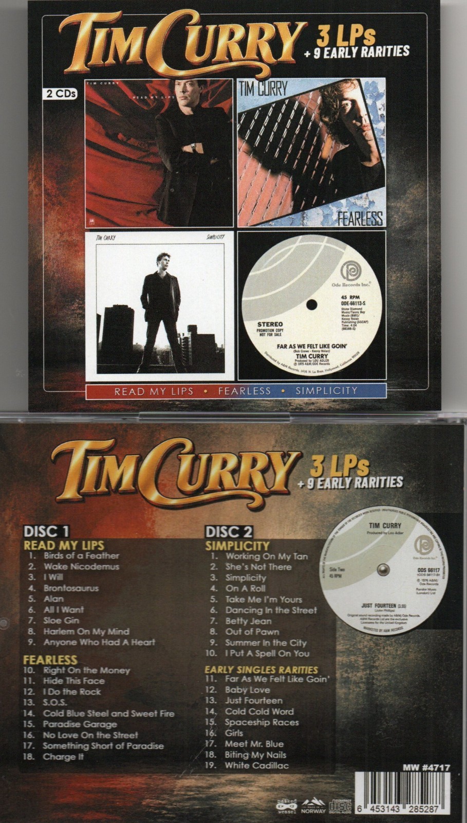TIM CURRY READ MY LIPS/FEARLESS/SIMPLICITY + EARLY RARITIES 2 CDs IMPORT TIM CURRY READ MY LIPS/FEARLESS/SIMPLICITY + EARLY RARITIES 2 CDs IMPORT