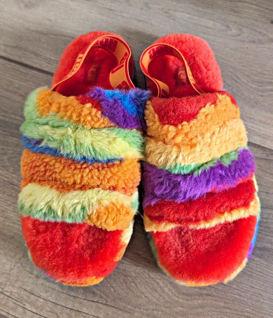 UGG Fluff Yeah Rainbow Faux Fur Slide Slipper Women US 5 1119840K