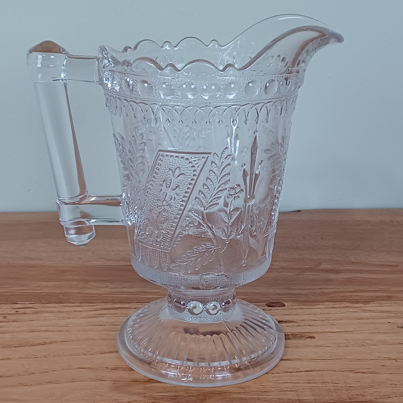 Antique EAPG Adams Prayer Rug Creamer Pressed Glass Footed Pitcher 1881 Antique EAPG Adams Prayer Rug Creamer Pressed Glass Footed Pitcher 1881