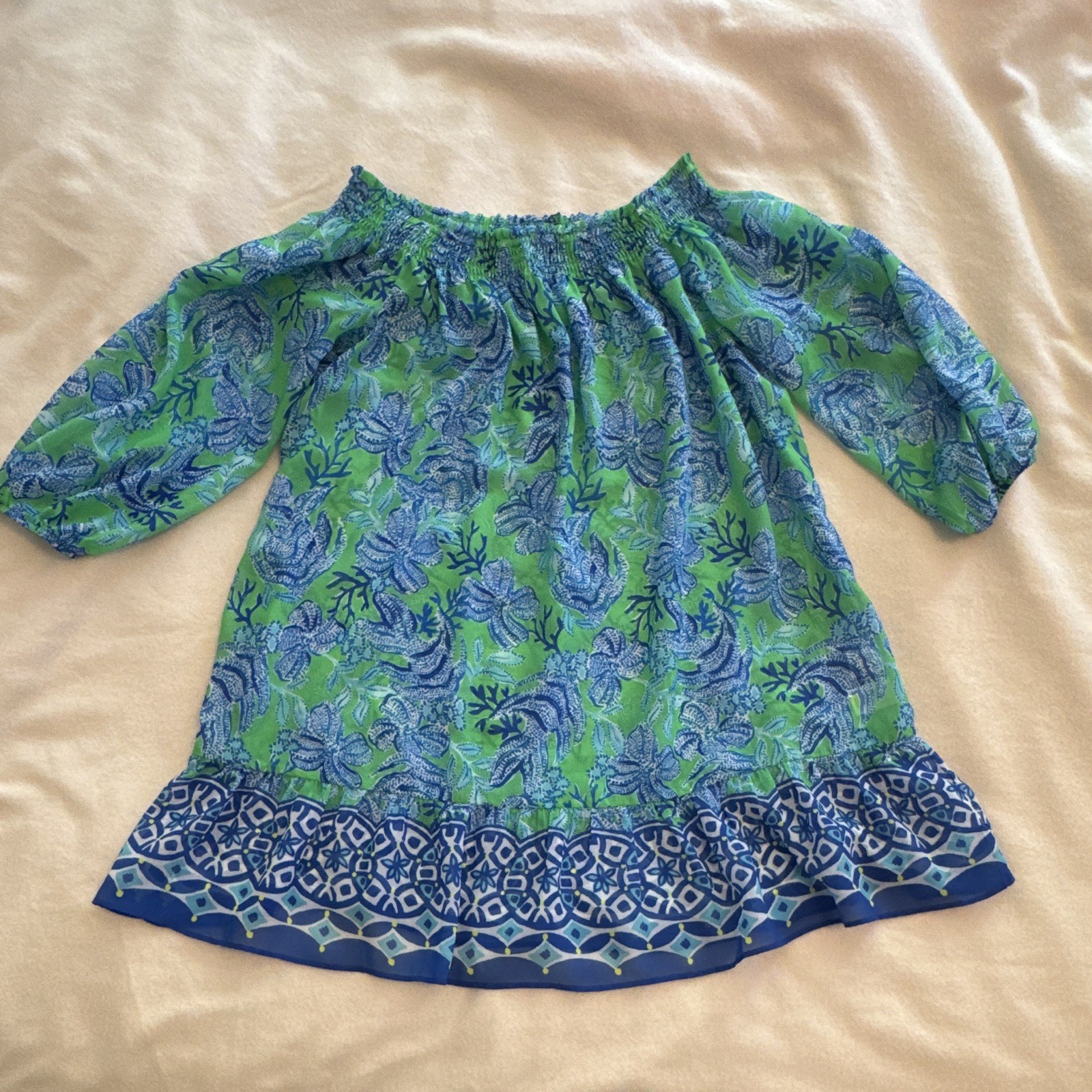 Lily Pulitzer Dress Size Small Green & Blue Floral Print Short Sleeve Lily Pulitzer Dress Size Small Green & Blue Floral Print Short Sleeve