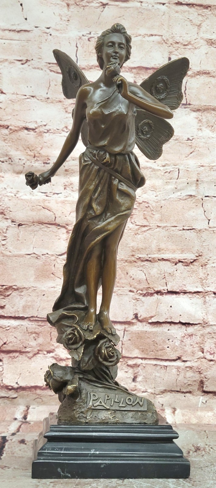 Museum Quality Bronze Fairy Angel Statue with Floral Accent Artwork Figure Decor