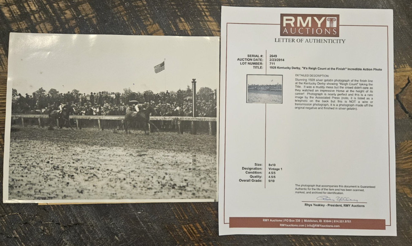 1928 Press Photo - Reigh Count Wins Kentucky Derby, Churchill Downs, w/ LOA