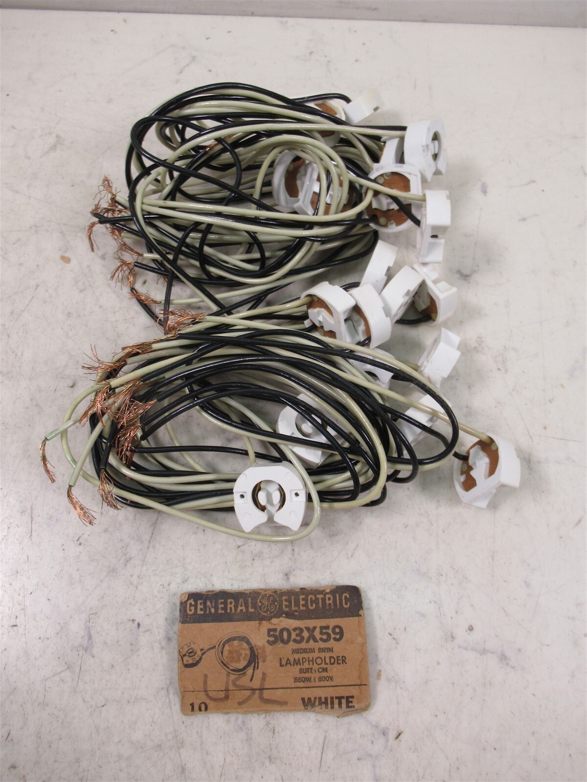Lot of Vintage Medium Bipin Lampholders General Electric GE 503X59 White Lot of Vintage Medium Bipin Lampholders General Electric GE 503X59 White