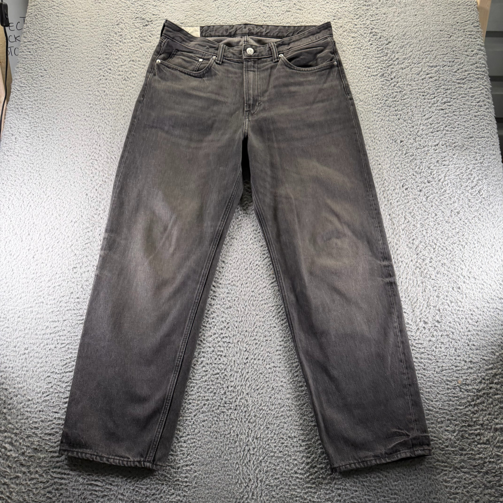 H&M Jeans Mens 36x30 Black Cotton Denim Straight Loose Baggy Outdoor Workwear
