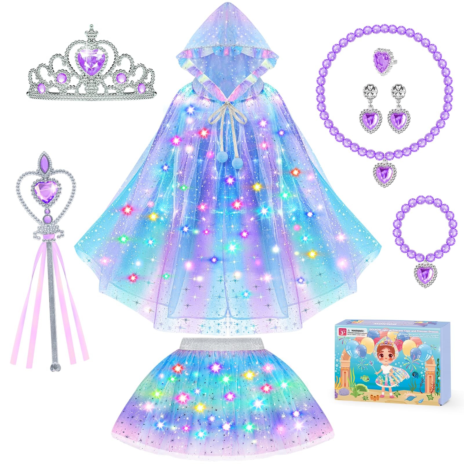 Princess Dress Up for Girls, Unicorn Light up Princess Cape Princess Dress Princess Dress Up for Girls, Unicorn Light up Princess Cape Princess Dress