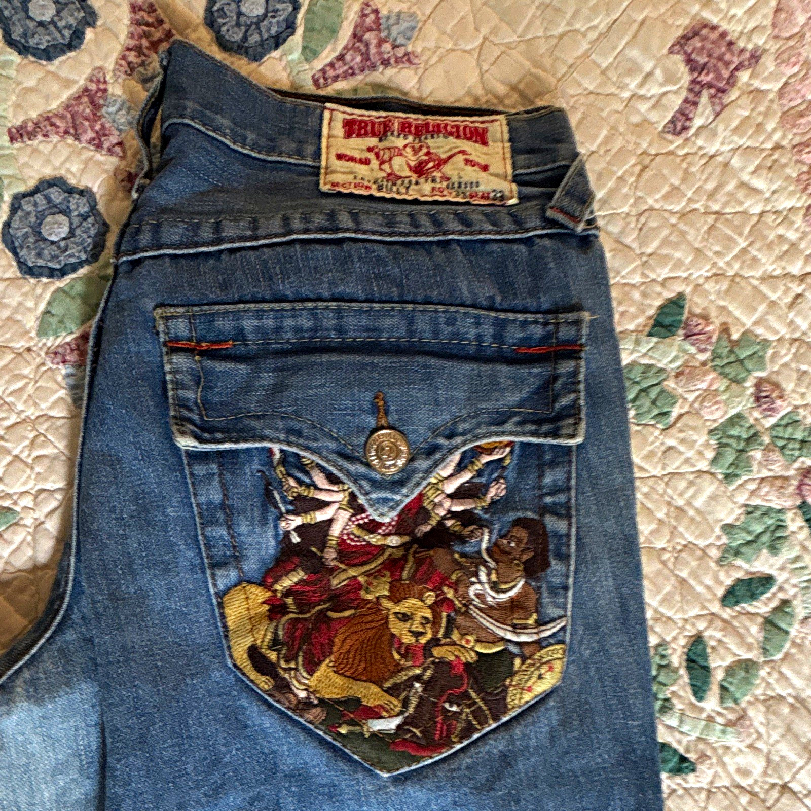 Vintage True Religion World Tour Women\'s Blue Skinny Jeans Embroidered Vintage True Religion World Tour Women\'s Blue Skinny Jeans Embroidered