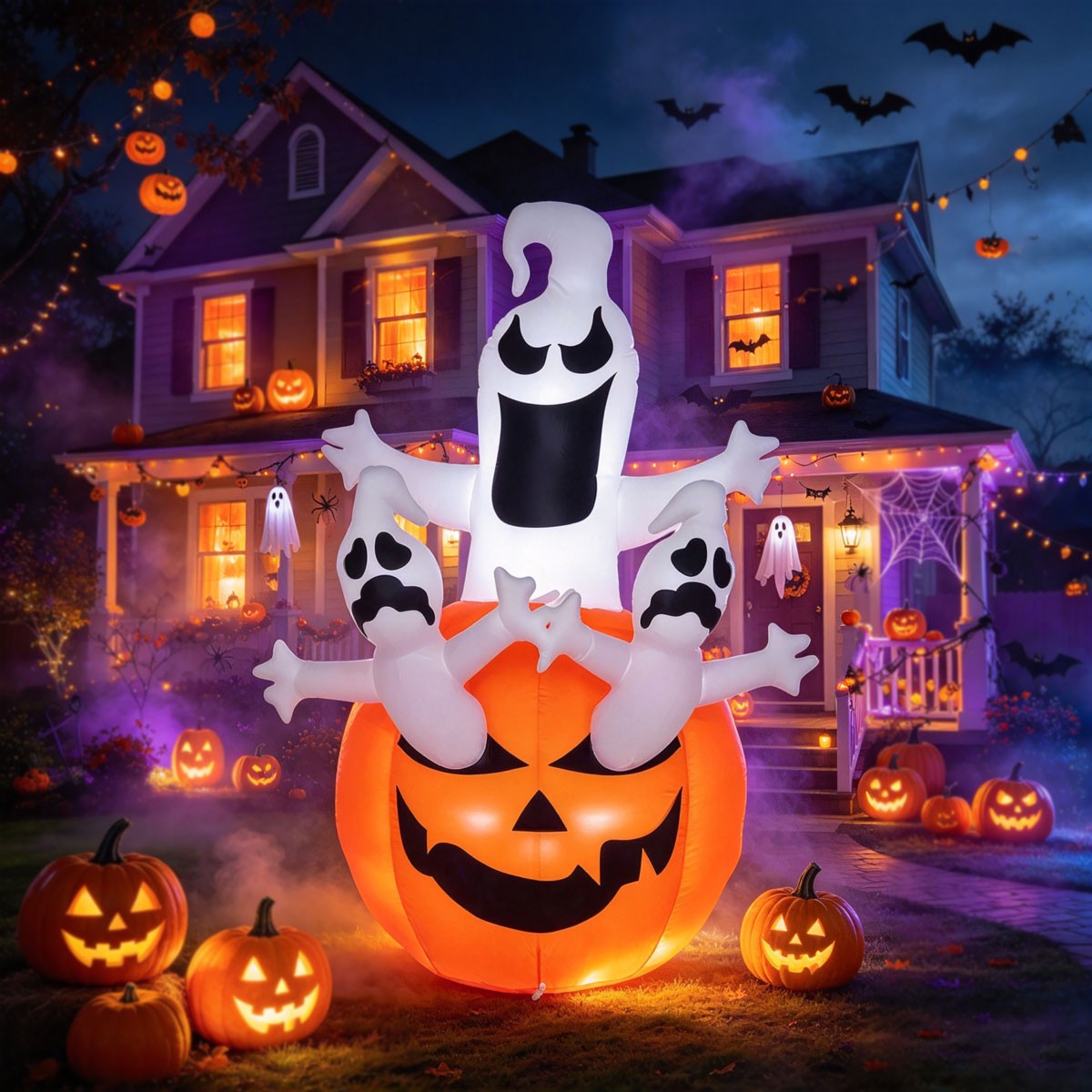 6FT Halloween Inflatables Blow Up Ghost w/ LED Light Outdoor Yard Decoration
