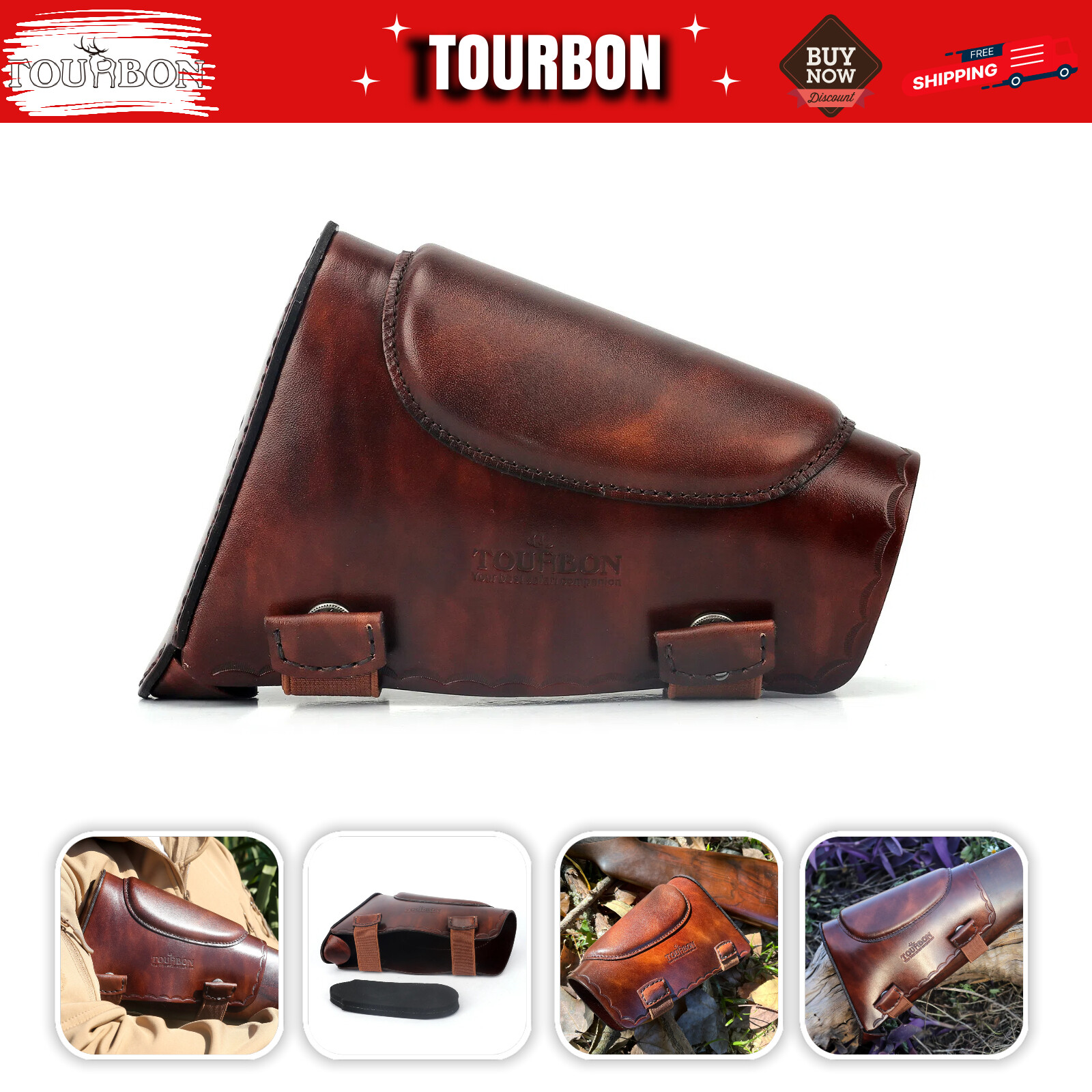TOURBON Retro Leather Slip on Recoil Pad  Buttstock Cover  Cheek Riser Rest