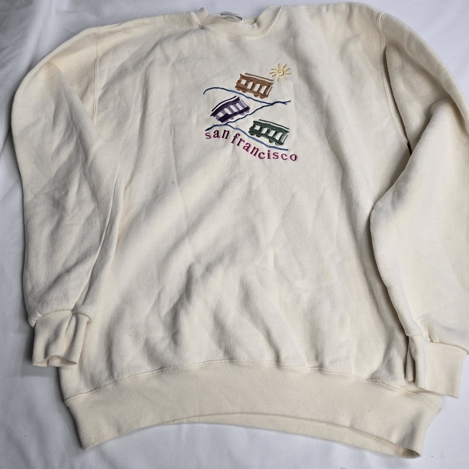 Vintage San Fransico Cable Car Lombard St Pullover Sweatshirt Santee Size L USA