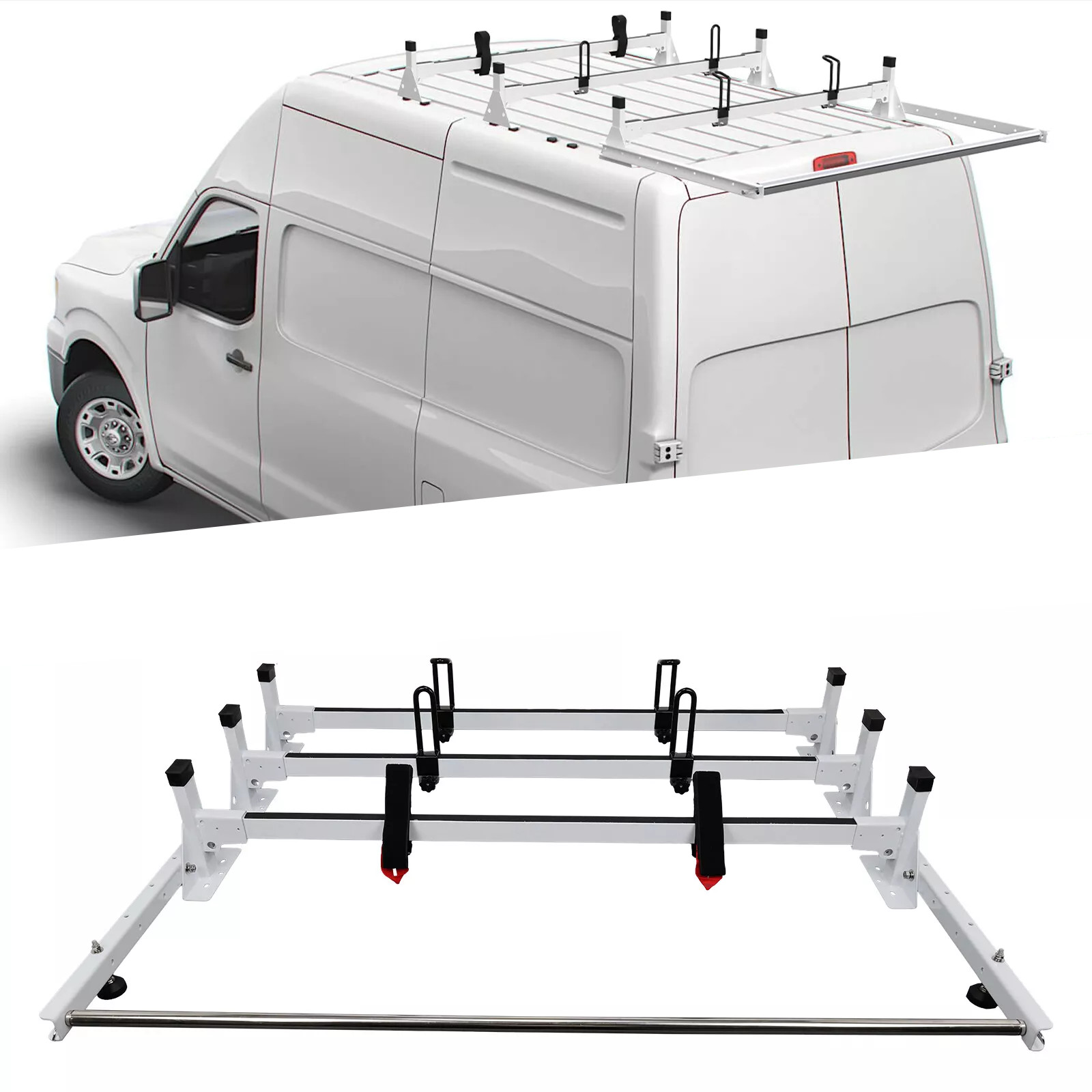 3Bar Steel Ladder Roof Rack w/Roller Fits Nissan NV Low Roof 2012-ON Aluminum 