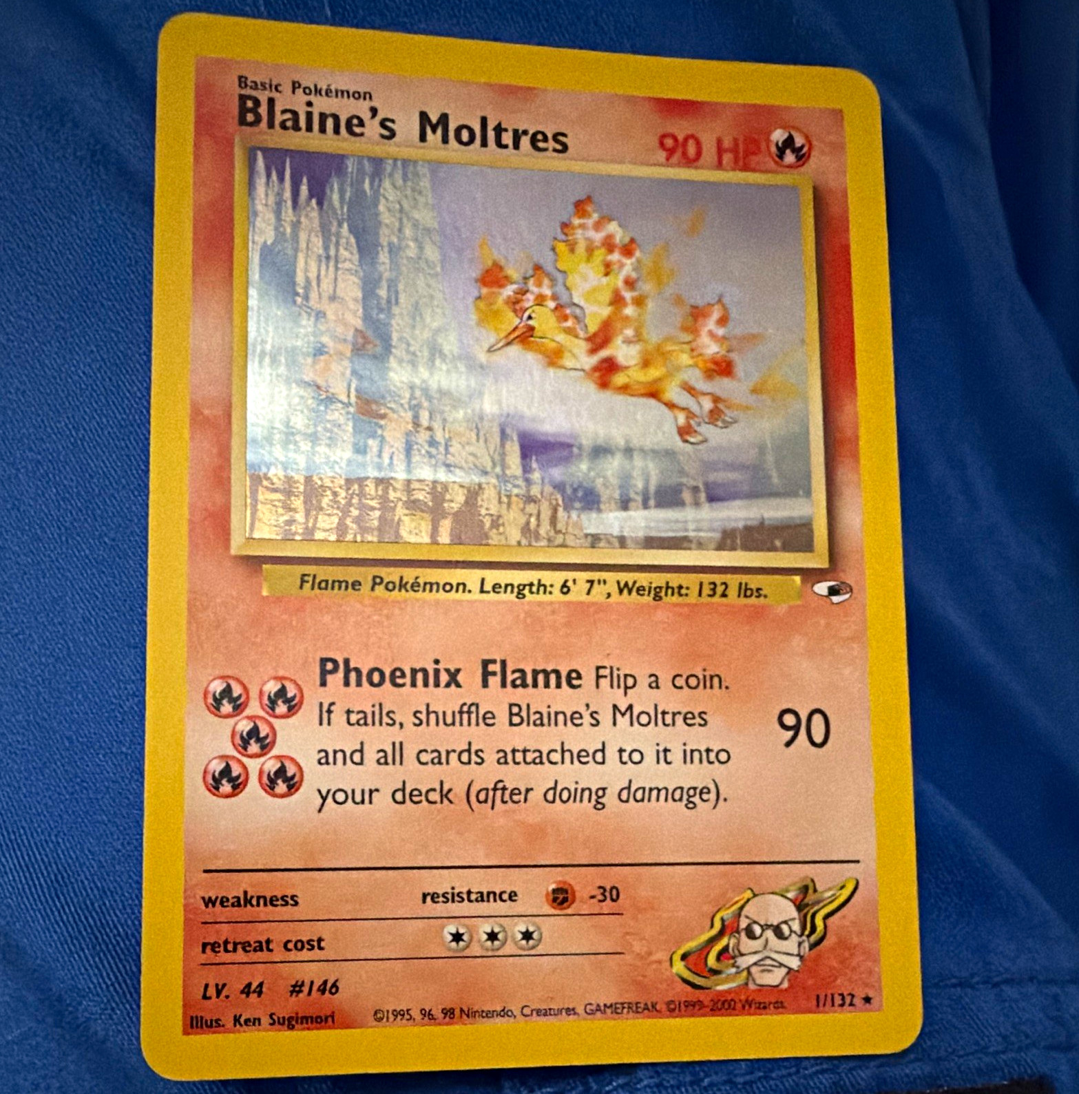 Blaine's Moltres 001/132 Gym Heroes Holo Rare Unlimited English 90 HP Blaine's Moltres 001/132 Gym Heroes Holo Rare Unlimited English 90 HP