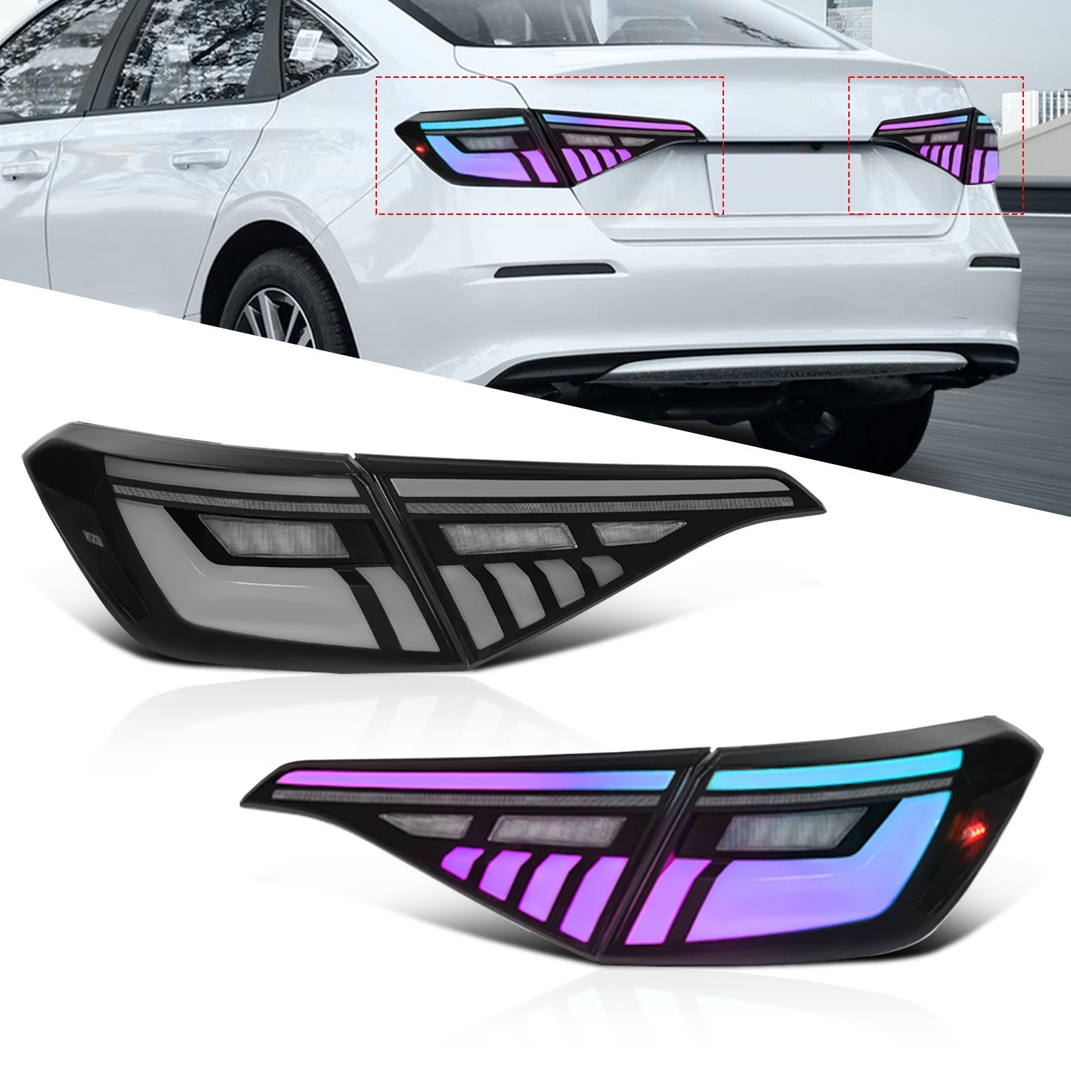 Pair Sequential LED Tail Lights For 2022-2025 Honda Civic Sedan Animation