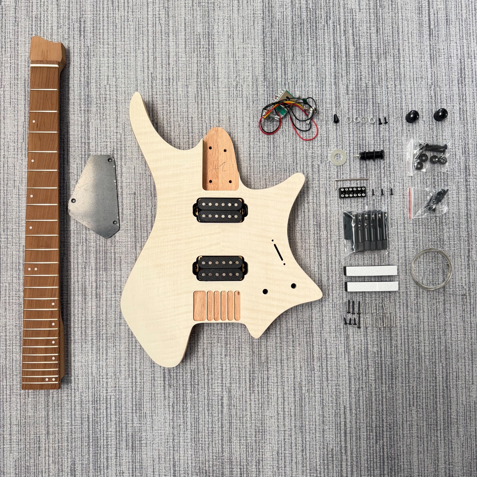 Unfinished DIY Electric Guitar Kit Flame Maple Veneer Roasted Maple Neck Unfinished DIY Electric Guitar Kit Flame Maple Veneer Roasted Maple Neck
