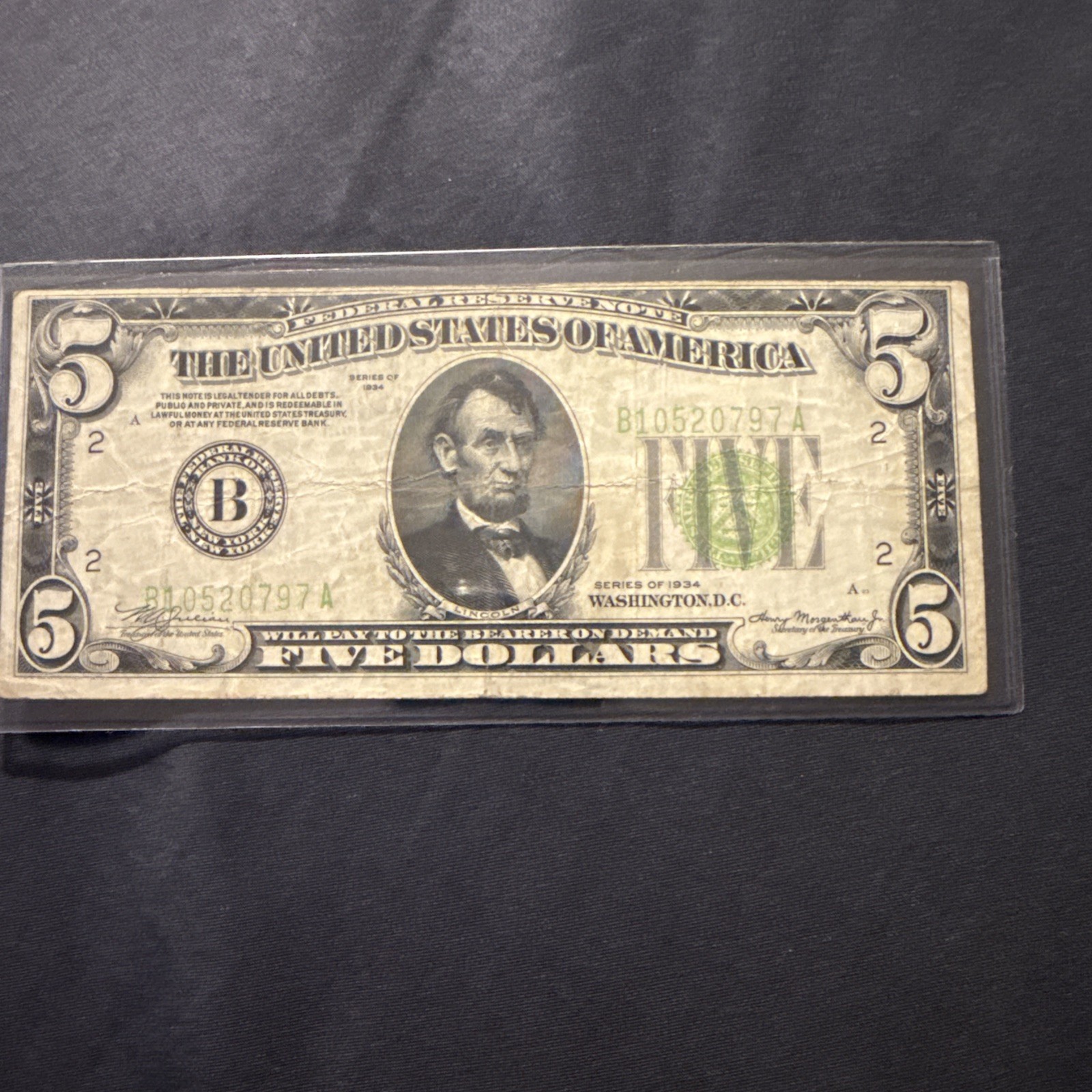 1934 $5 Lime Green Very Nice Condition 1934 $5 Lime Green Very Nice Condition