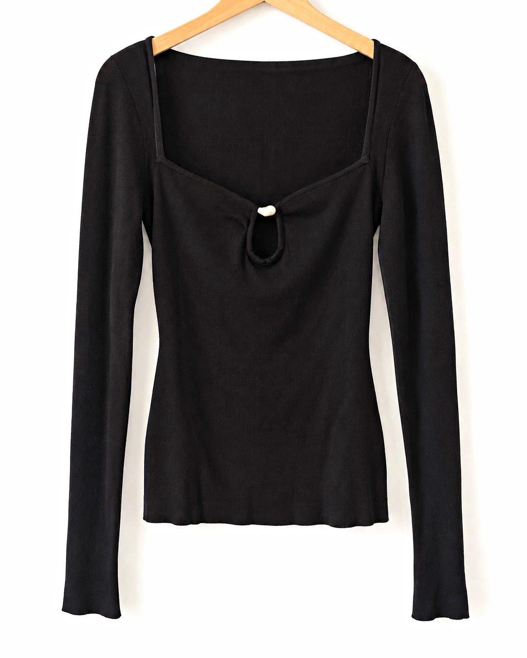 A16. H&M Black Knit Square Neck Long Sleeve Top Pearl Accent CL A16. H&M Black Knit Square Neck Long Sleeve Top Pearl Accent CL