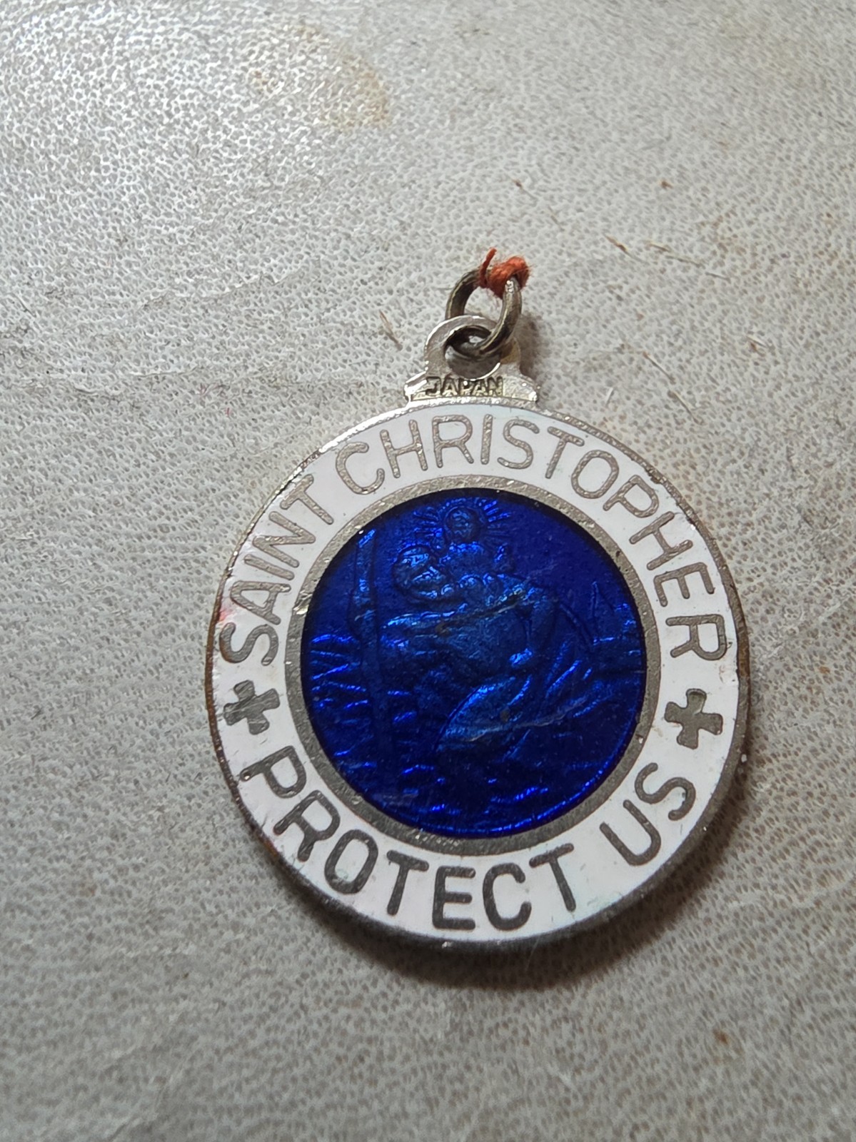 VINTAGE 1960s St. Christopher Surfer Medal Double Sided Blue Green Japan Enamel