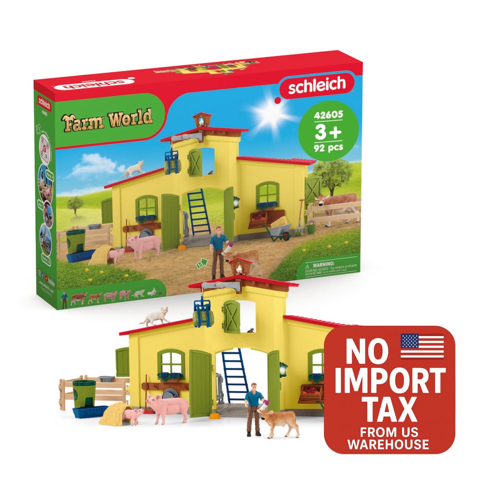 Schleich Farm World Animal Playset - 92pc Kids Farm Playset with Cow, Horse, ...