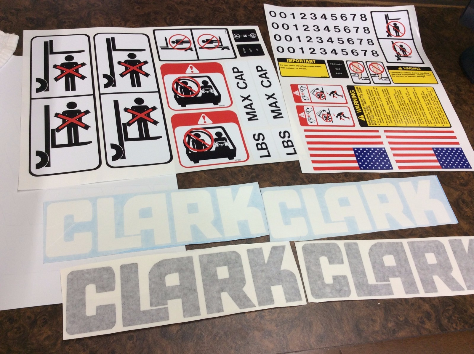 Clark forklift decal kit with safety decals. Clark forklift decal kit with safety decals.