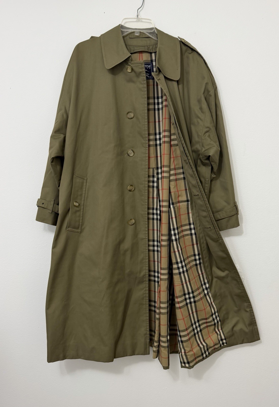 Vintage Burberry Coat Mens XL Green Long Trench Wool Liner Nova Check Plaid Vintage Burberry Coat Mens XL Green Long Trench Wool Liner Nova Check Plaid