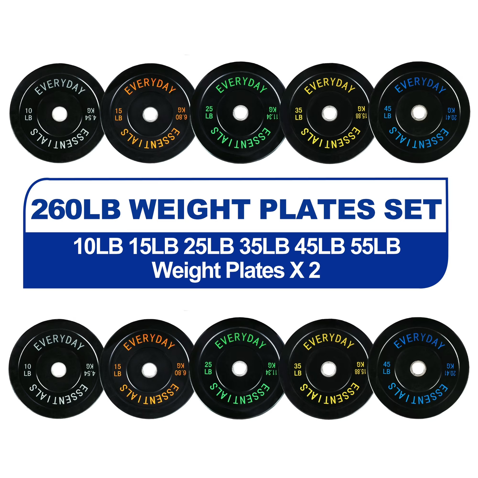 Olympic Bumper Plate Weight Lifting Set 260 Lbs Set Steel Hub Black Home Gym Olympic Bumper Plate Weight Lifting Set 260 Lbs Set Steel Hub Black Home Gym
