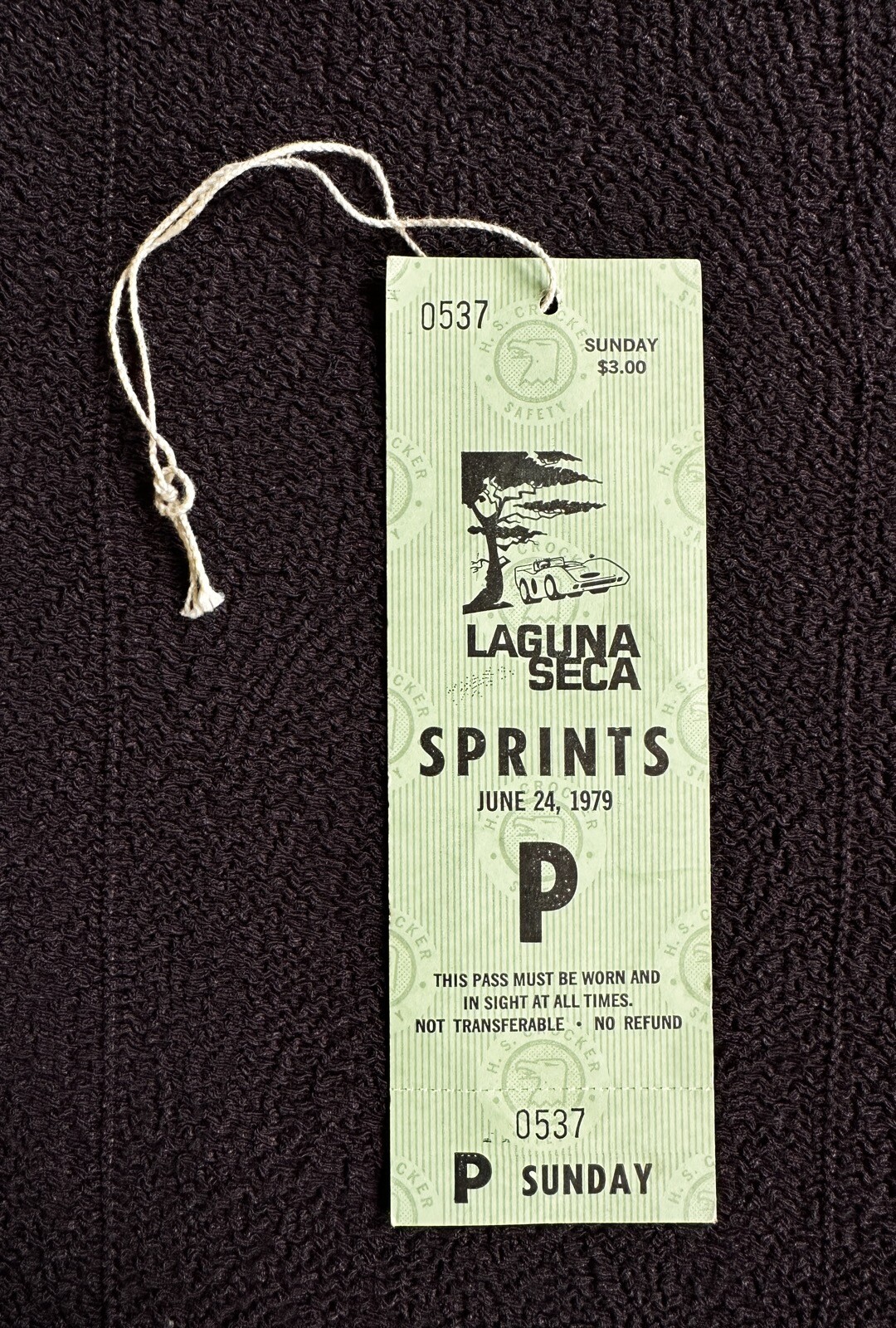 1979 Laguna Seca Sprints Race Ticket Pass 
