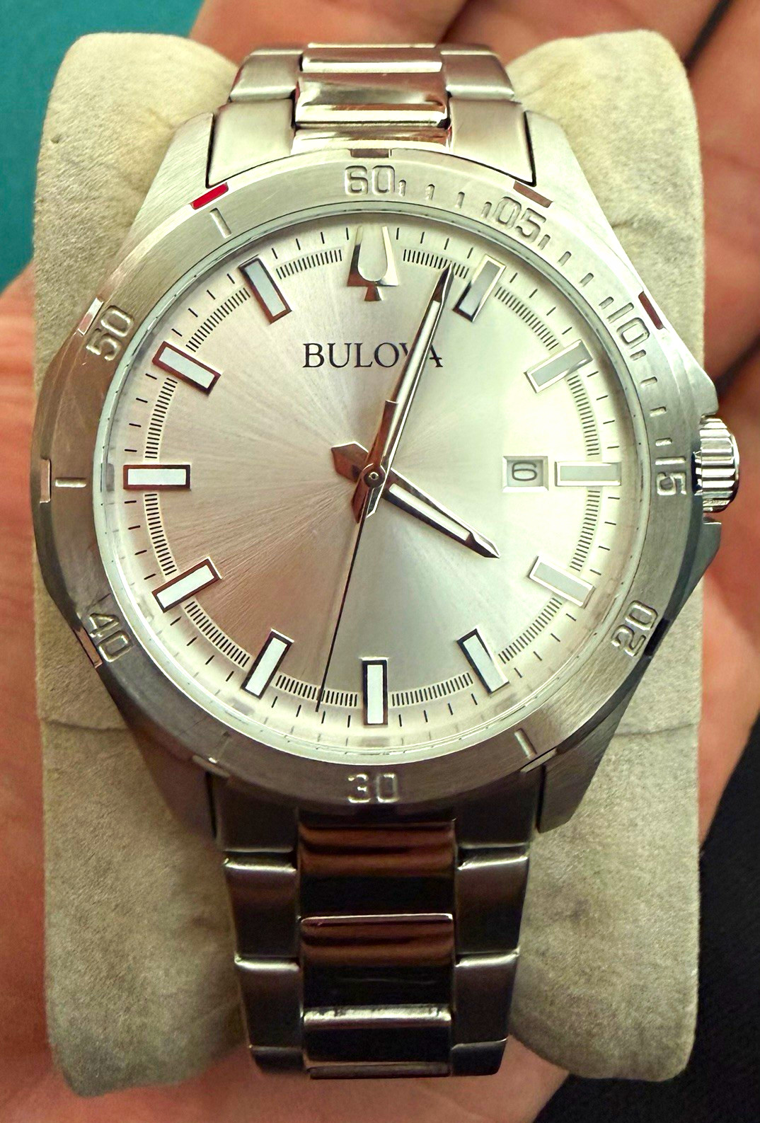 Bulova Men's Stainless Steel Analog Watch Silver Dial Date Water-Resistant Bulova Men's Stainless Steel Analog Watch Silver Dial Date Water-Resistant