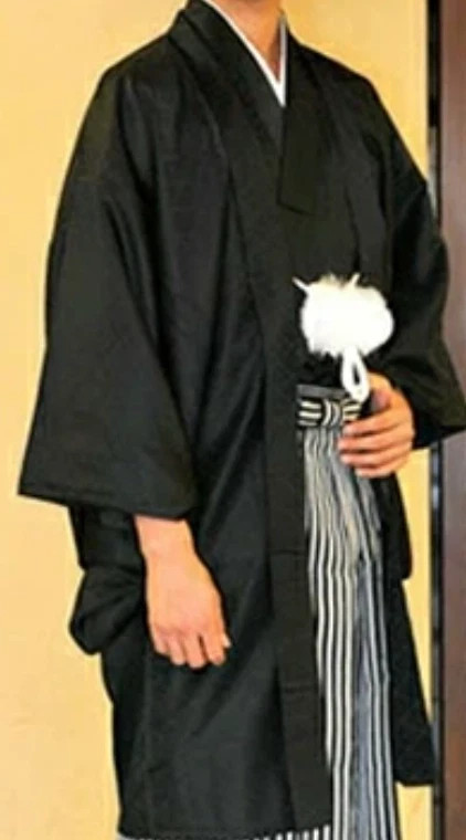 Japanese Men's Traditional Kimono HAORI Jacket Coat Black crested