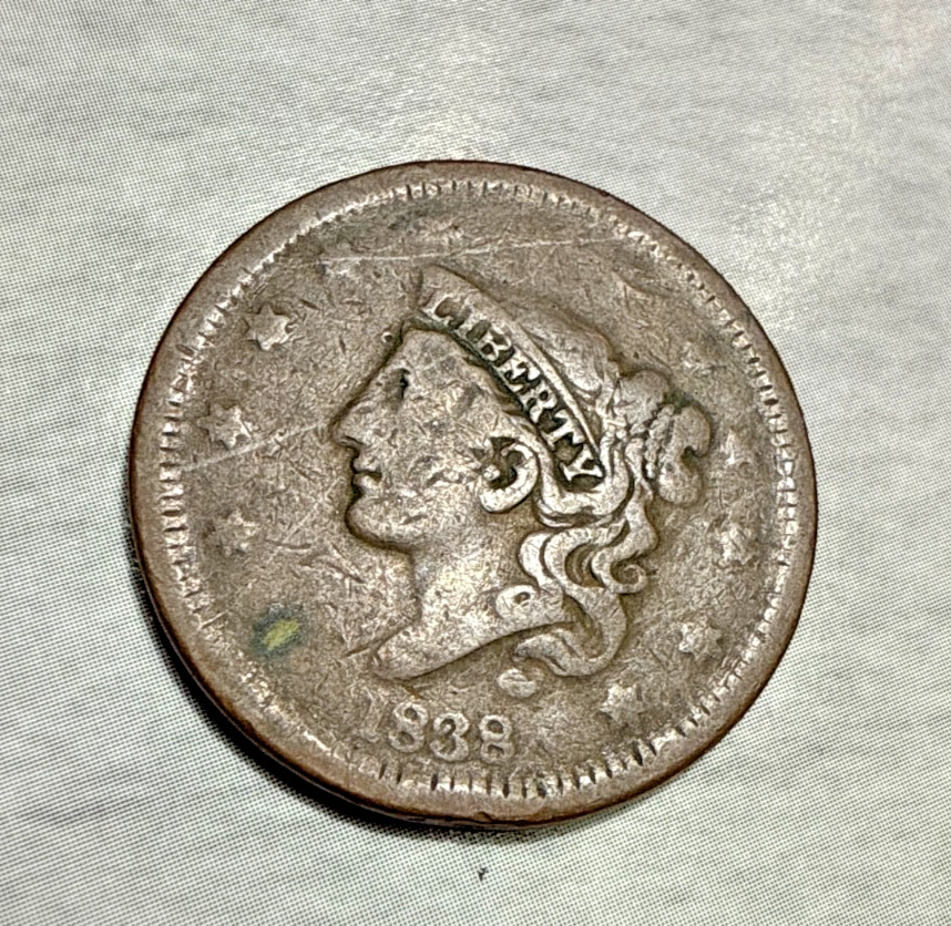 1838 Coronet Head Large Cent Grade G-4 (Good 8) VHTF