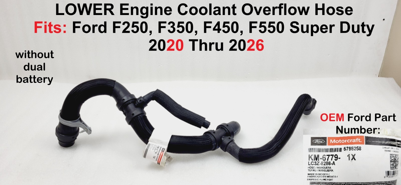 OEM 2020-2026 Ford F250 Super Duty LOWER Engine Coolant Overflow Hose LC3Z8286A