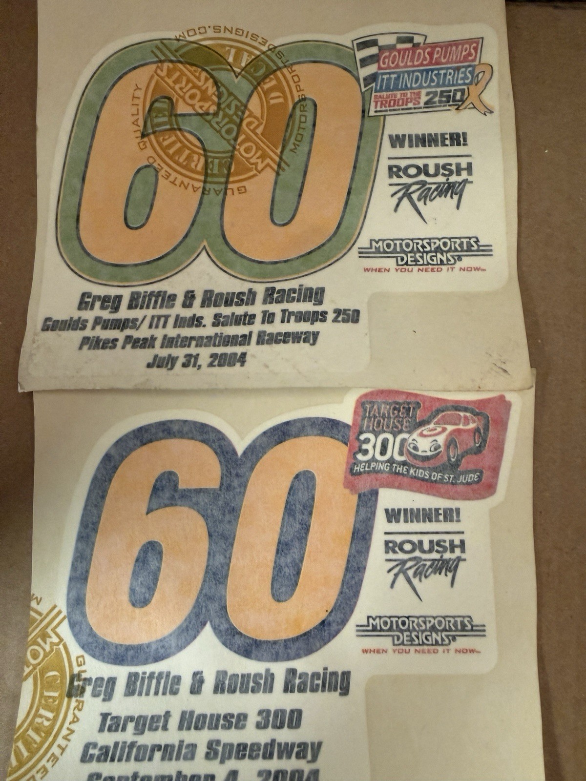 NASCAR Roush Racing Greg Biffle #60 Winner Decals 2004 Motorsports Designs NASCAR Roush Racing Greg Biffle #60 Winner Decals 2004 Motorsports Designs