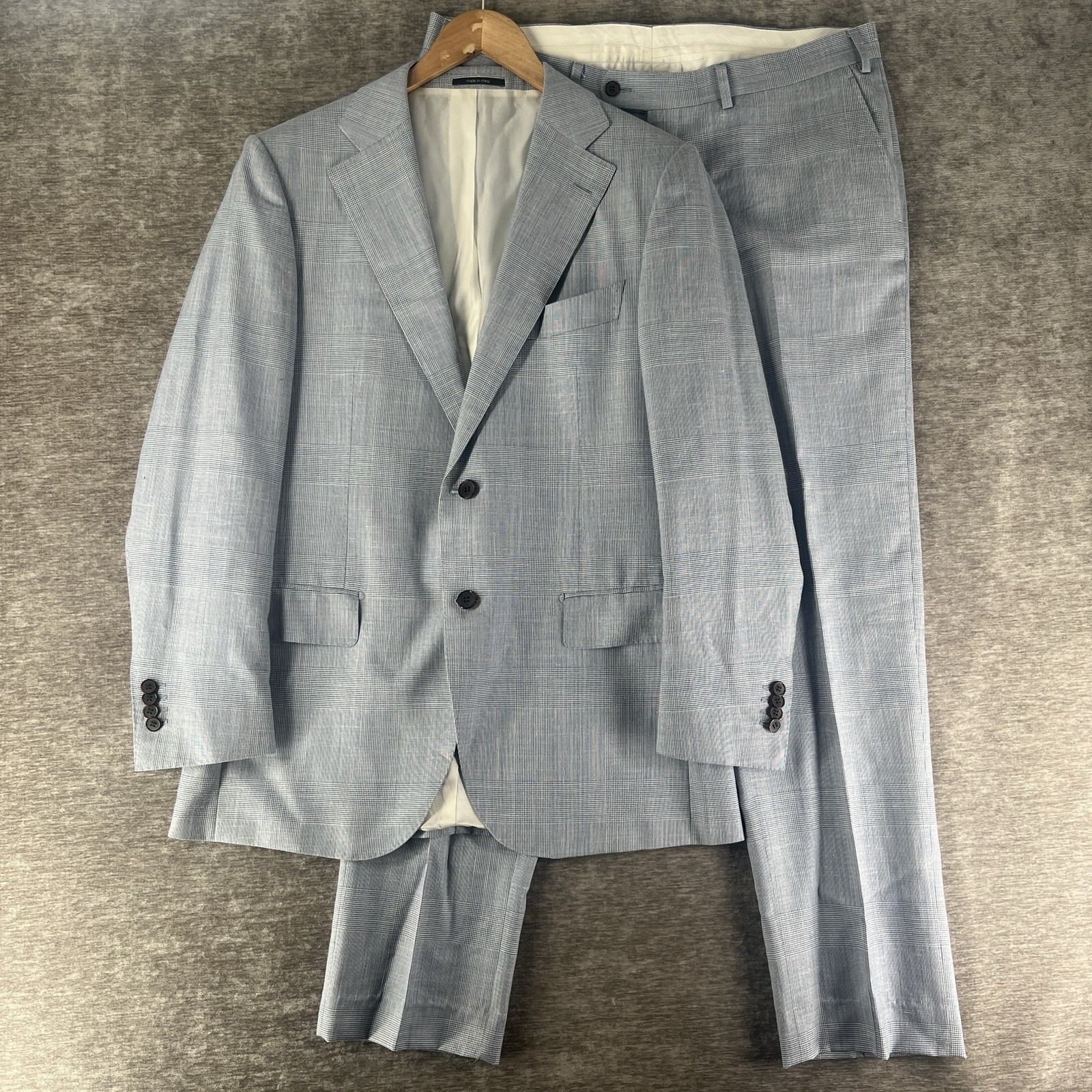 Suitsupply Lazio 2-Piece Suit Blue Wool Silk Linen Mens 42R 34x30 VBC Windowpane