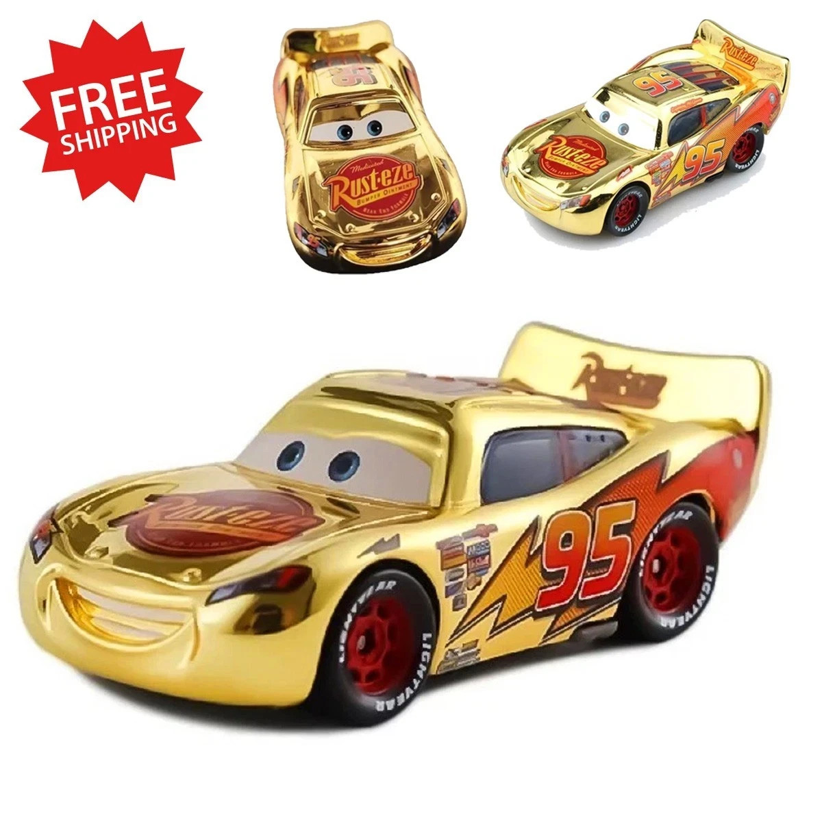 Disney Pixar Cars Cars1 Gold Metallic Lightning Mcqueen 1:55 Diecast Model Gifts