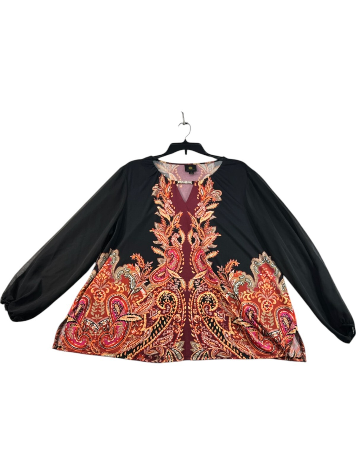 JM Collection Blouse Womens Plus Size 2X Black Red Floral Long Sleeve Chiffon NW