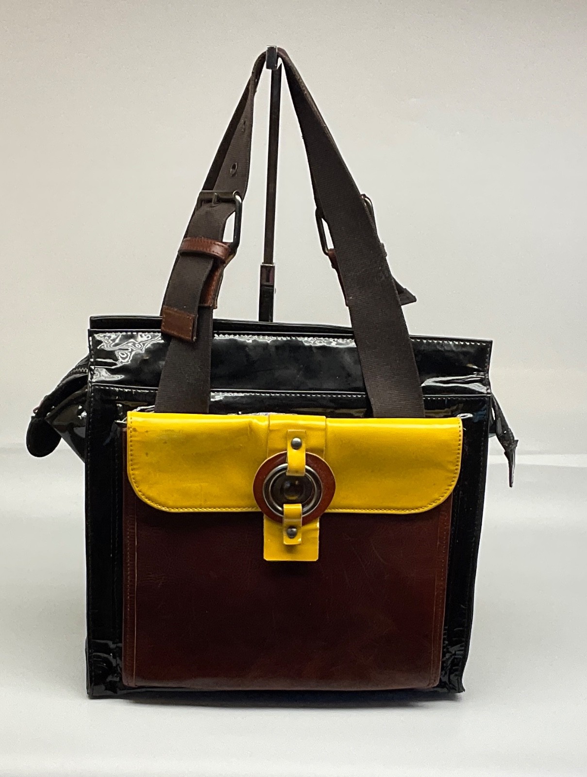 MARNI 2006 Collection Black Brown Patent Leather Tote Handbag