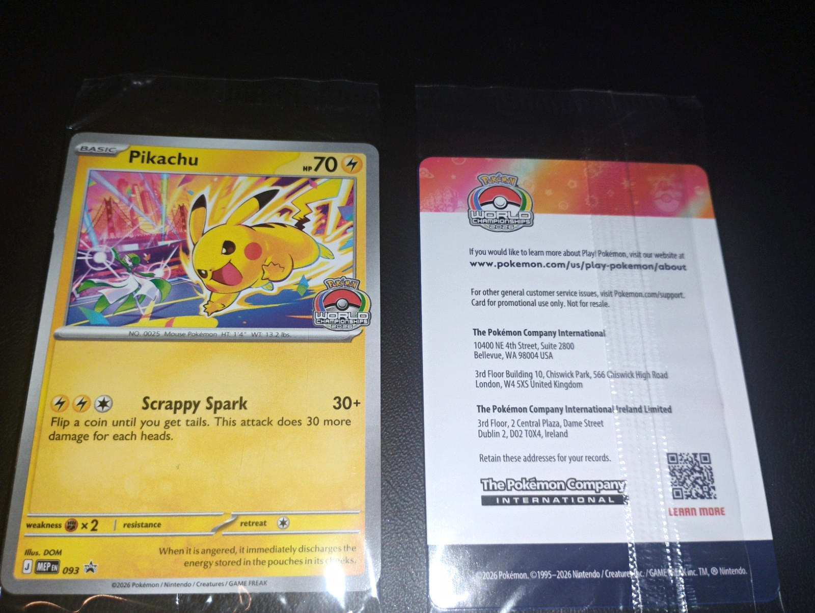Pokemon TCG Pikachu 093 WCS 2026 Promo World Championship Black Star Pokemon TCG Pikachu 093 WCS 2026 Promo World Championship Black Star
