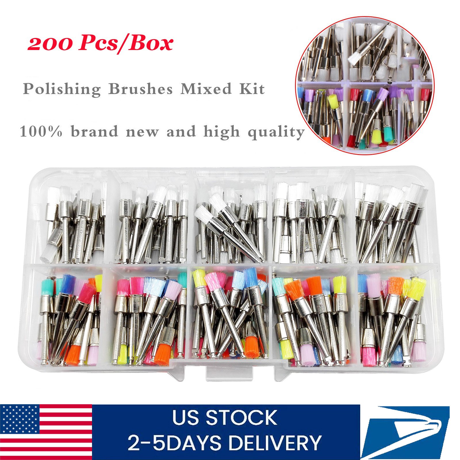 200pcs Mixed Dental latch type prophy polishing brush flat tapered Brushes