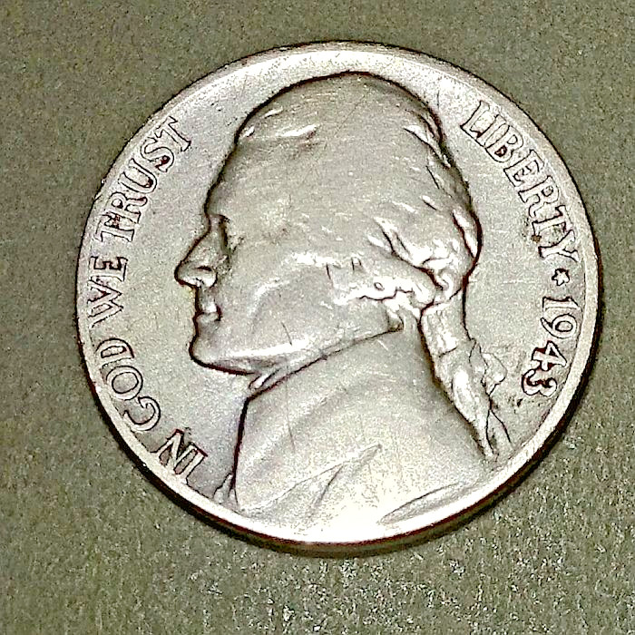 1943-S Jefferson Silver War Nickel / Actual coin shown 1943-S Jefferson Silver War Nickel / Actual coin shown