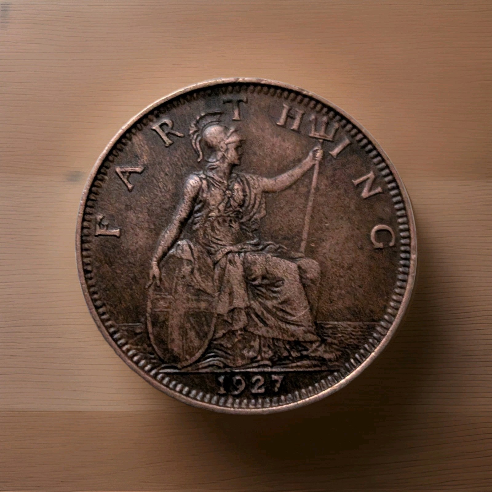 🇬🇧 1927 UK Great Britain George V Farthing EF Circumferential Die Crack Error.