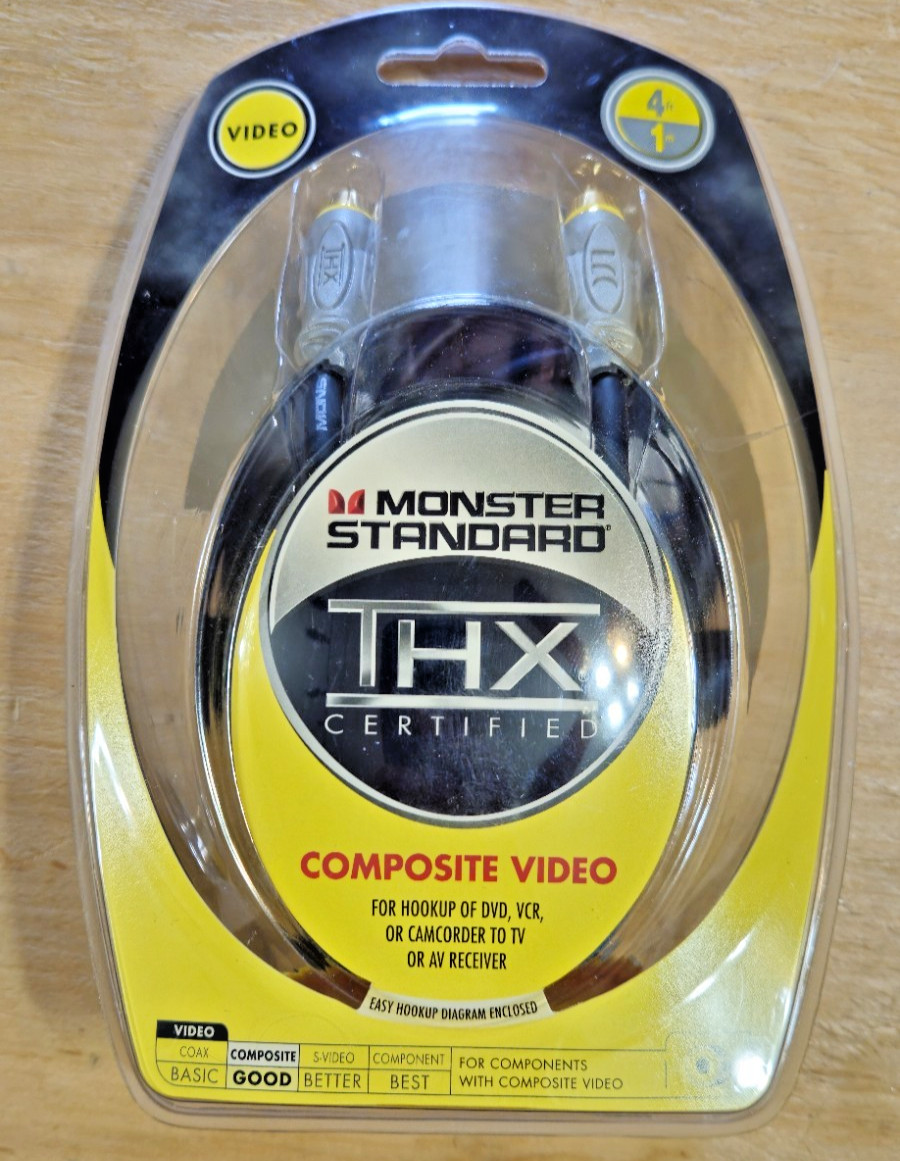 Monster Standard THX Certified Composite Video cable 4ft -24K Gold ContactsNEW Monster Standard THX Certified Composite Video cable 4ft -24K Gold ContactsNEW