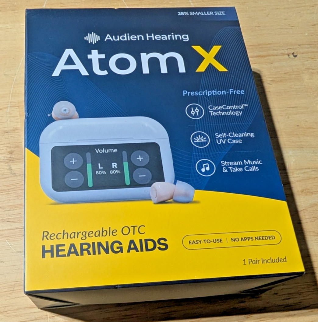 BRAND NEW Audien Hearing ATOM X - Over-The-Counter Hearing Aids - Latest Model BRAND NEW Audien Hearing ATOM X - Over-The-Counter Hearing Aids - Latest Model