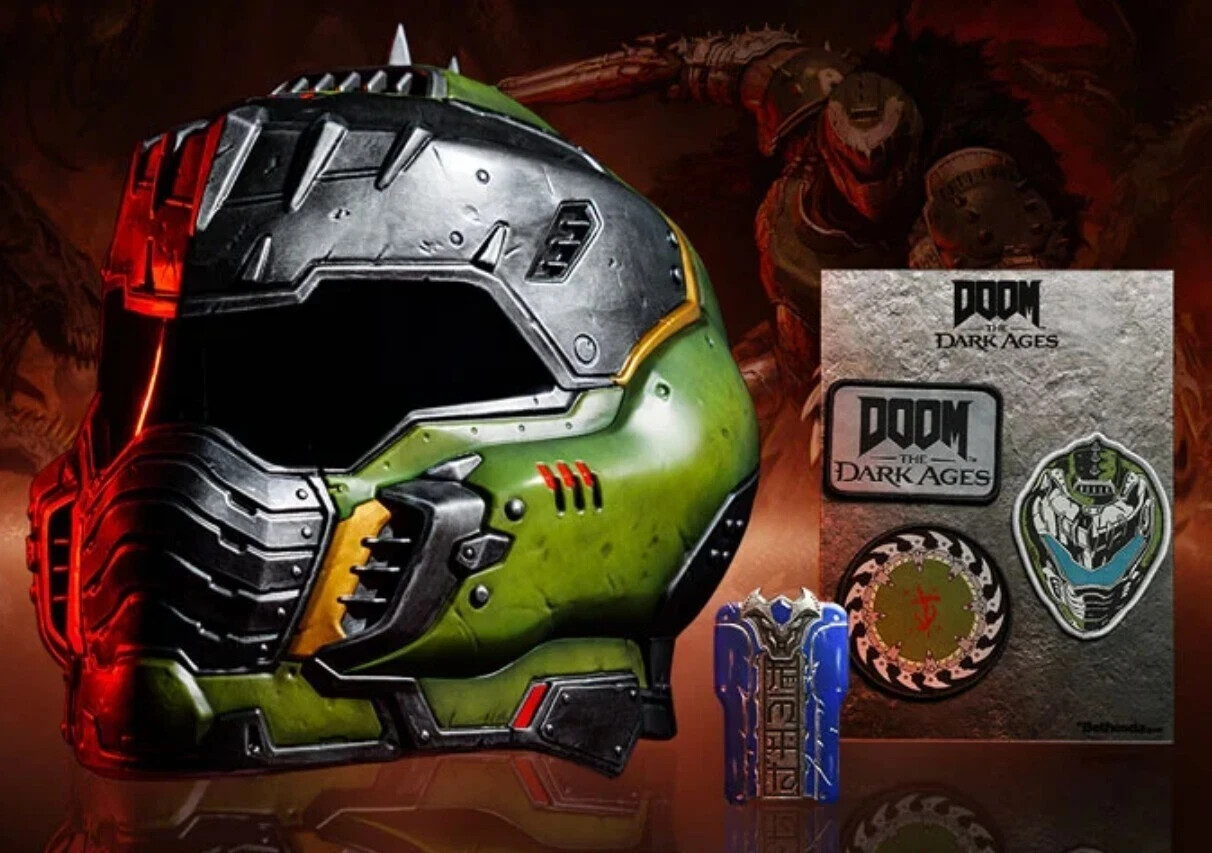 Doom: The Dark Ages Doom Slayer Wearable Helmet LED Bundle + Keycard x3 Patches