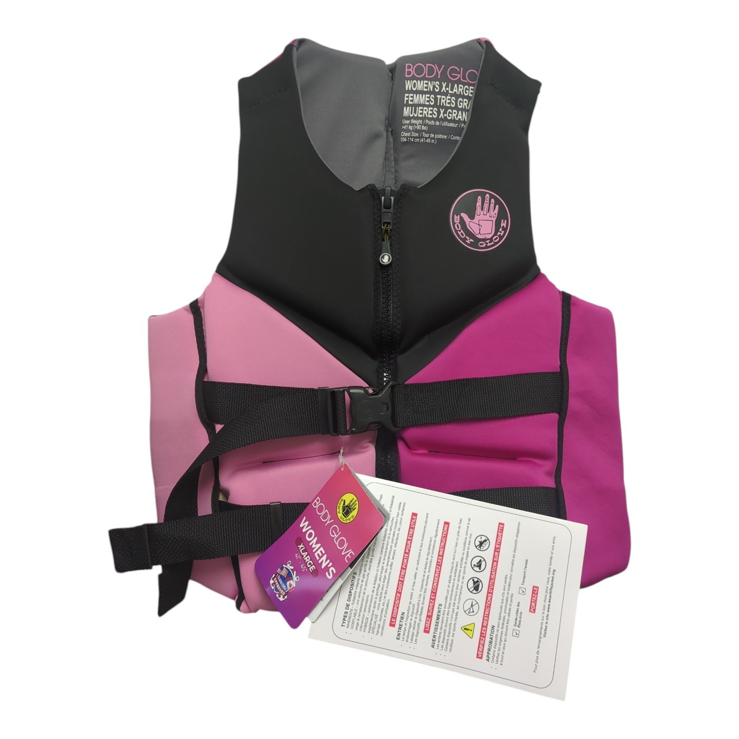 Body Glove Women\'s USCG Approved Segmented PFD Life Jacket, Pink/Black, XL