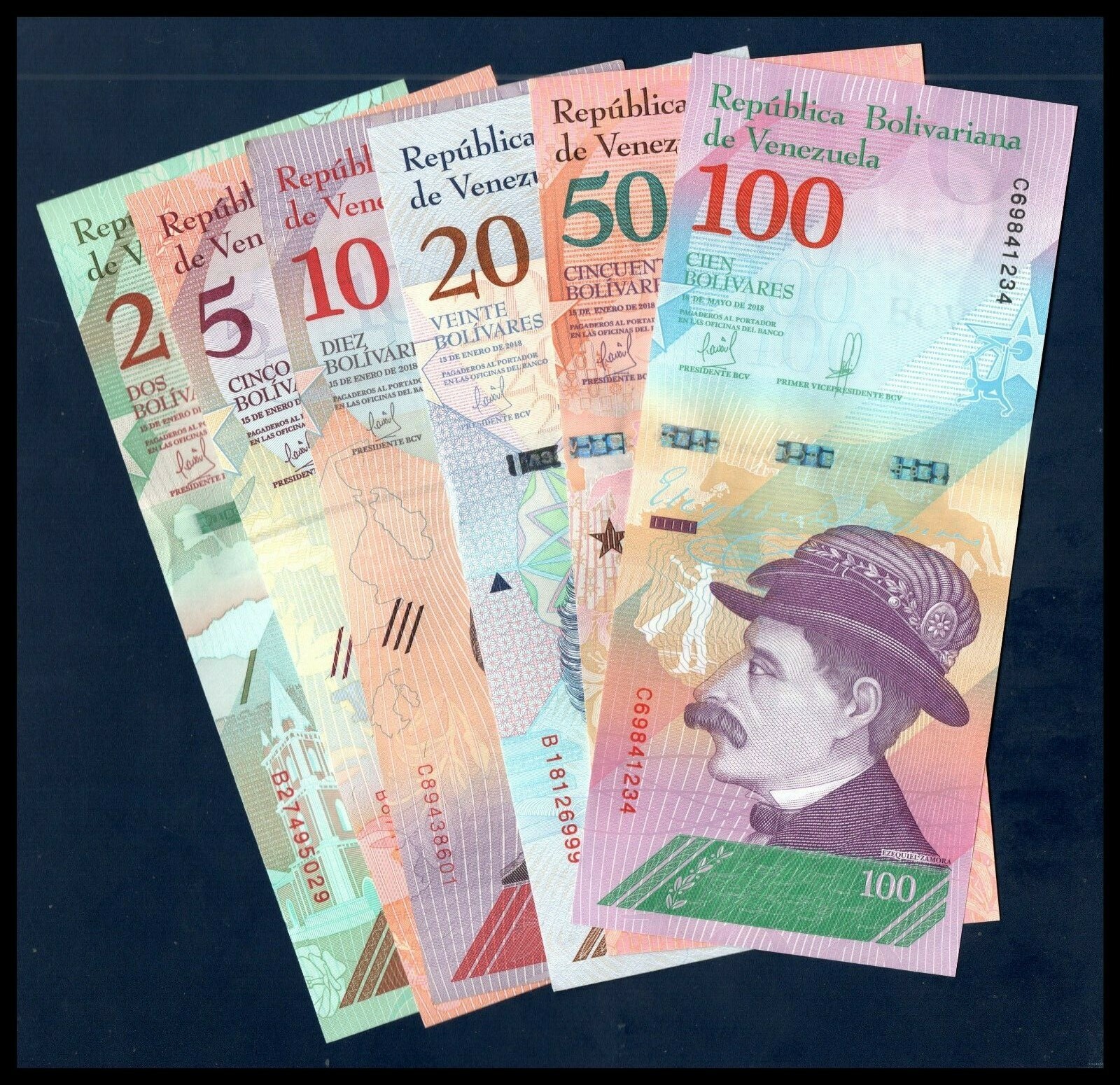 Venezuela UNC Notes Set 2, 5, 10, 20, 50, 100 Bolivares Soberanos 2018 Lot 6 pcs Venezuela UNC Notes Set 2, 5, 10, 20, 50, 100 Bolivares Soberanos 2018 Lot 6 pcs