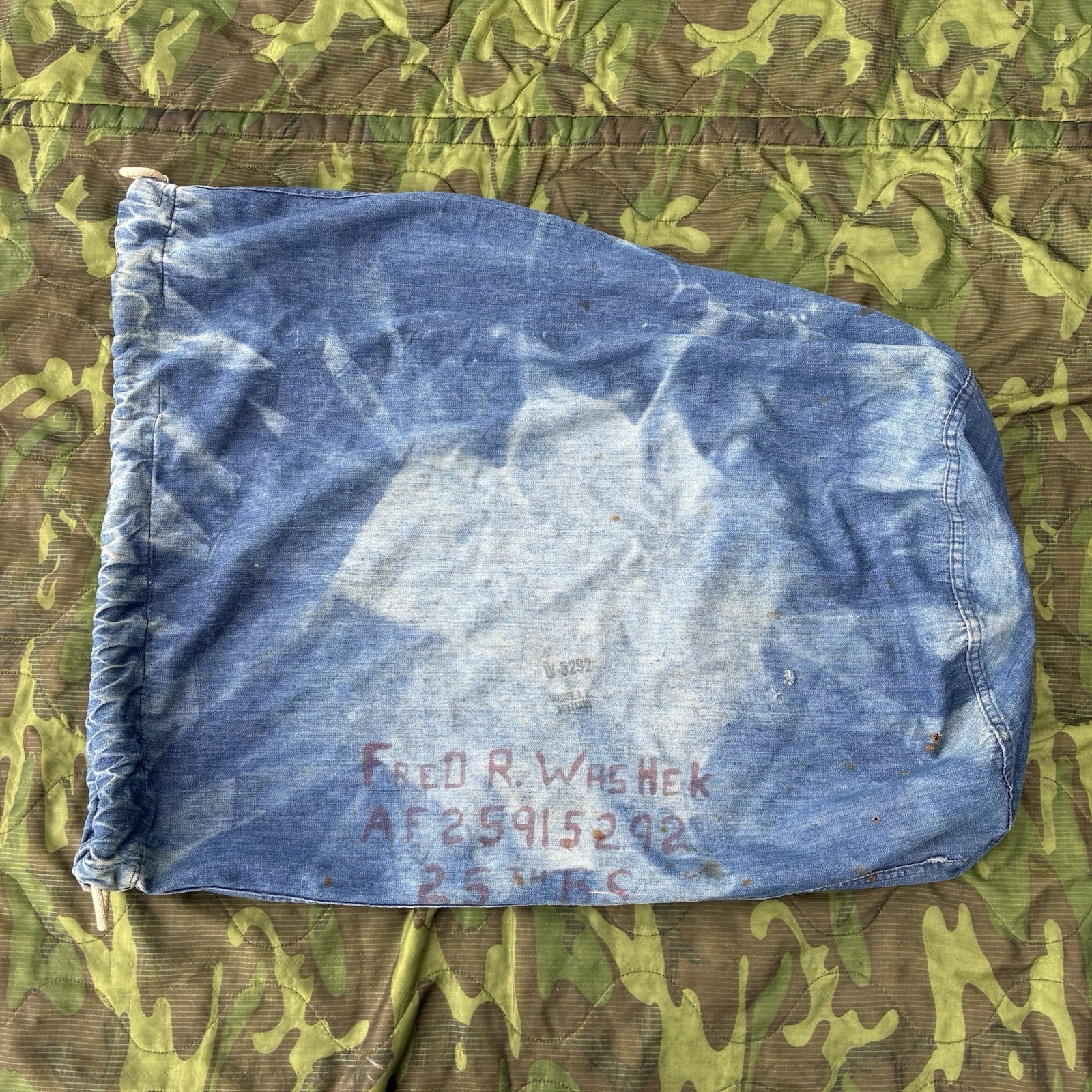 1940s Vintage WWII US Navy Military Indigo Denim Barracks Bag Airman Stencil 1940s Vintage WWII US Navy Military Indigo Denim Barracks Bag Airman Stencil