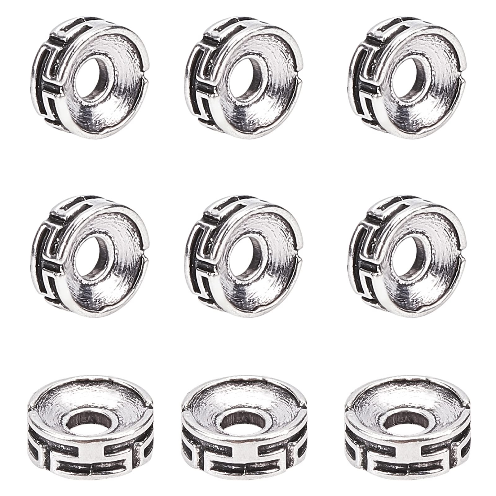 PH PandaHall 100pcs Tibetan Spacer Beads, Carved Flat Round Small, Silver PH PandaHall 100pcs Tibetan Spacer Beads, Carved Flat Round Small, Silver