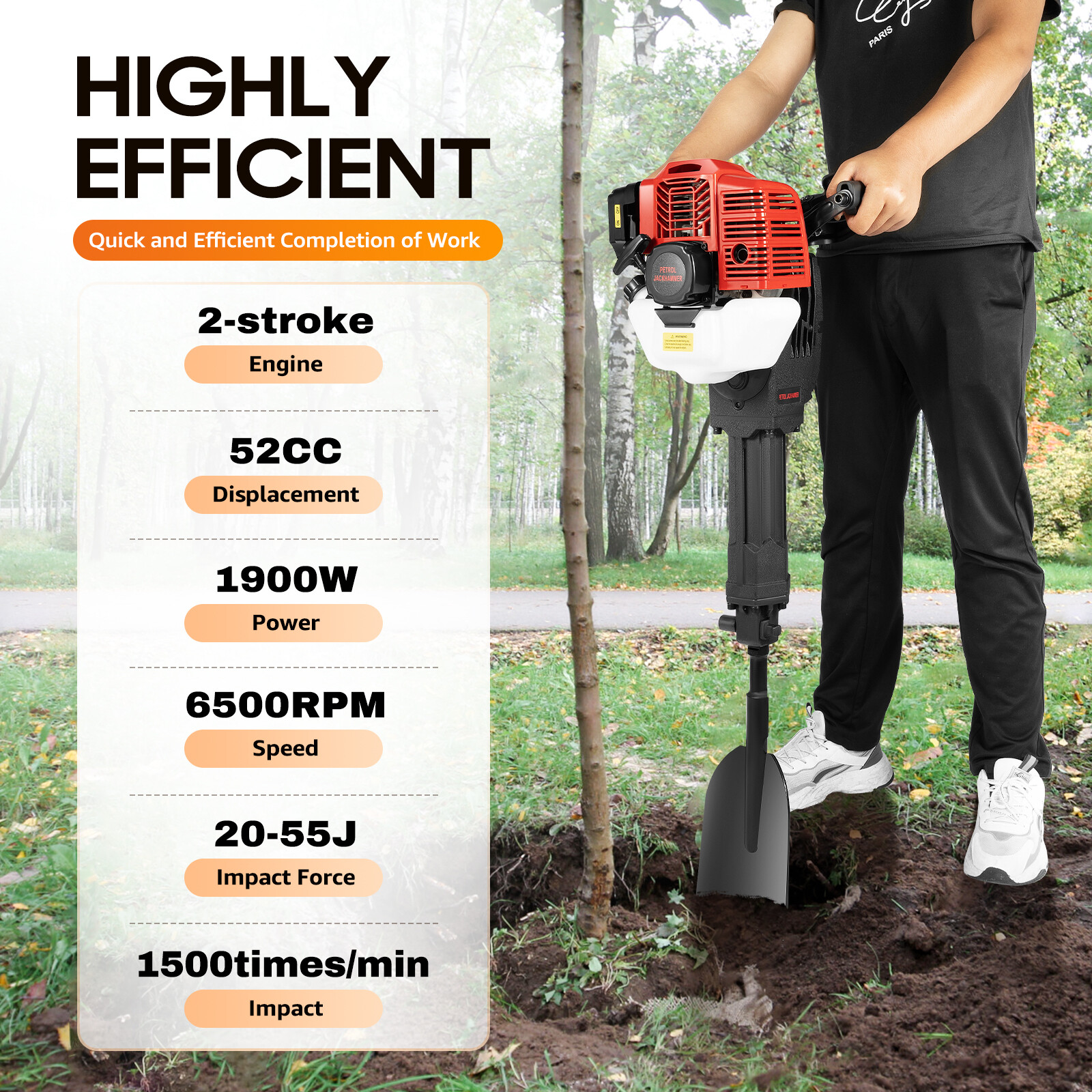 52CC 2Stroke Gas Powered Excavator Portable Tree Digger Garden Shovel Pit Digger