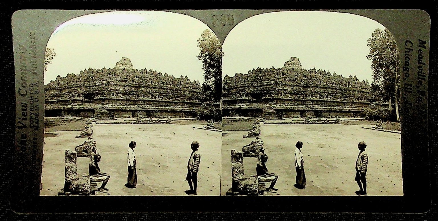 Boro Budur Java Stereoview Keystone View Co. 1900s Indonesia Curved Mount